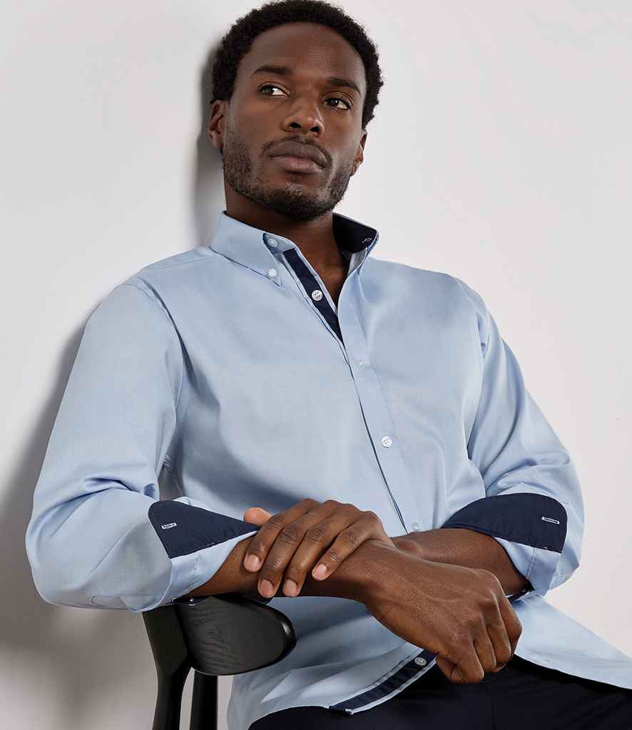 Kustom Kit Premium Long Sleeve Contrast Tailored Oxford Shirt K190 - K190 Light Blue/Navy Model
