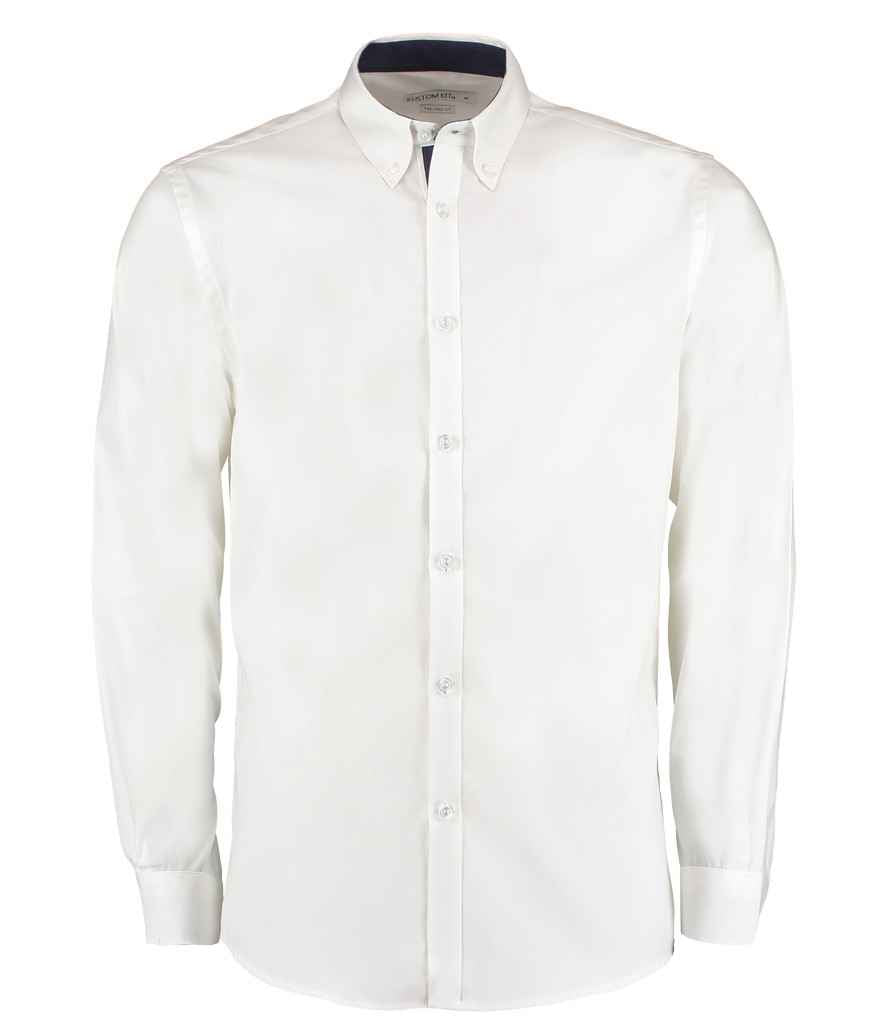 Kustom Kit Premium Long Sleeve Contrast Tailored Oxford Shirt K190 - White/Navy