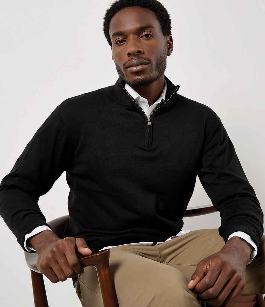 Kustom Kit Regular Fit Arundel 1/4 Zip Sweater K254 - K254 Black Model