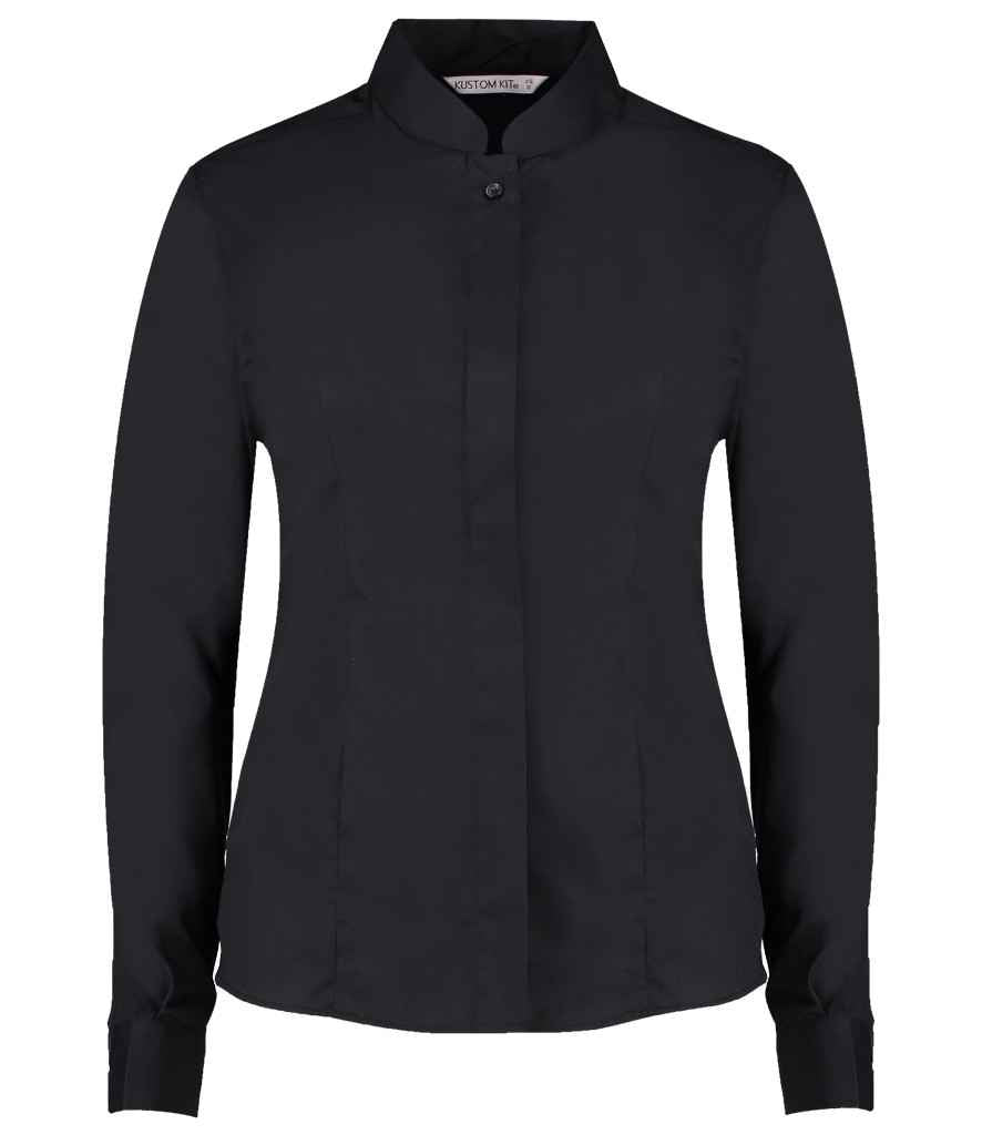 Kustom Kit Ladies Long Sleeve Tailored Mandarin Collar Shirt K261 - Black