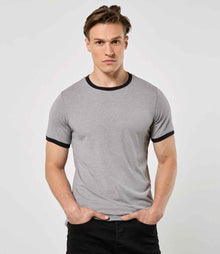 Kustom Kit Fashion Fit Ringer T-Shirt K508 - K508 Light Grey Marl/Black Model