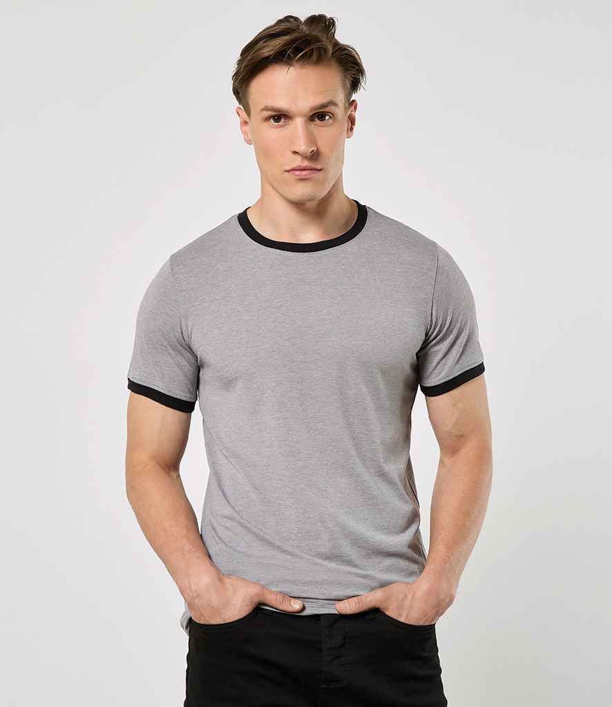 Kustom Kit Fashion Fit Ringer T-Shirt K508 - K508 Light Grey Marl/Black Model