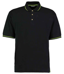 Kustom Kit St Mellion Tipped Cotton Piqué Polo Shirt K606 - Black/Lime Green