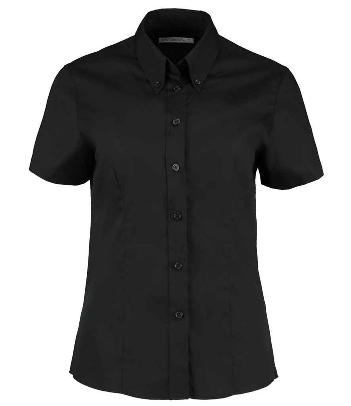 Kustom Kit Ladies Premium Short Sleeve Tailored Oxford Shirt K701 - Black