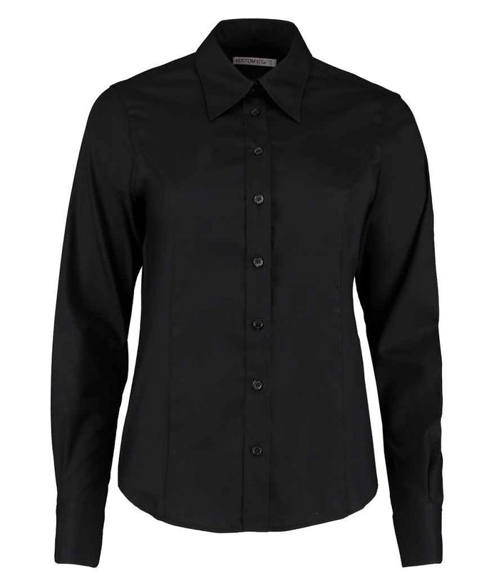 Kustom Kit Ladies Premium Long Sleeve Tailored Oxford Shirt K702 - Black
