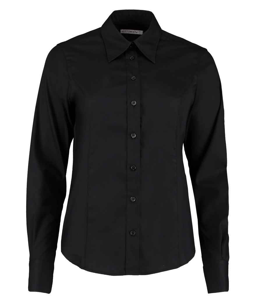 Kustom Kit Ladies Premium Long Sleeve Tailored Oxford Shirt K702 - Black