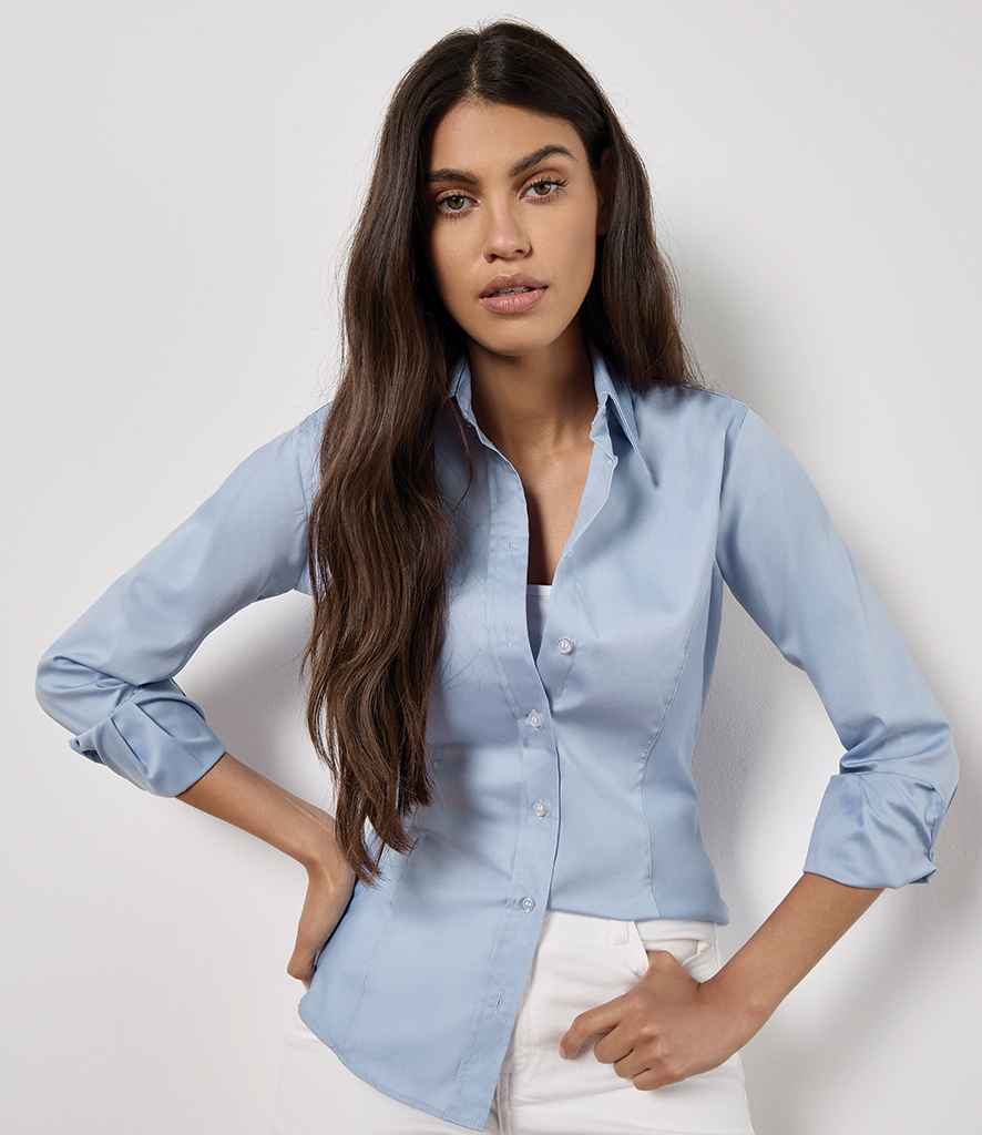 Kustom Kit Ladies Premium Long Sleeve Tailored Oxford Shirt K702 - K702 Light Blue Model