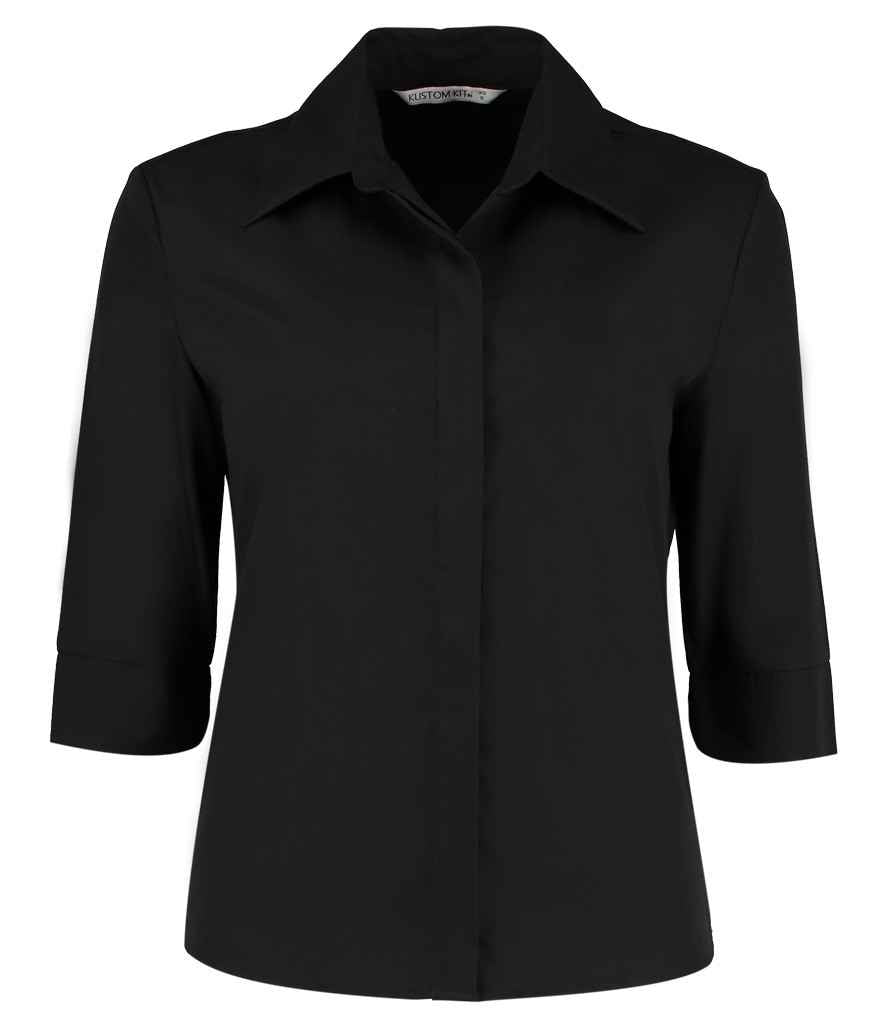 Kustom Kit Ladies 3/4 Sleeve Tailored Continental Shirt K715 - Black