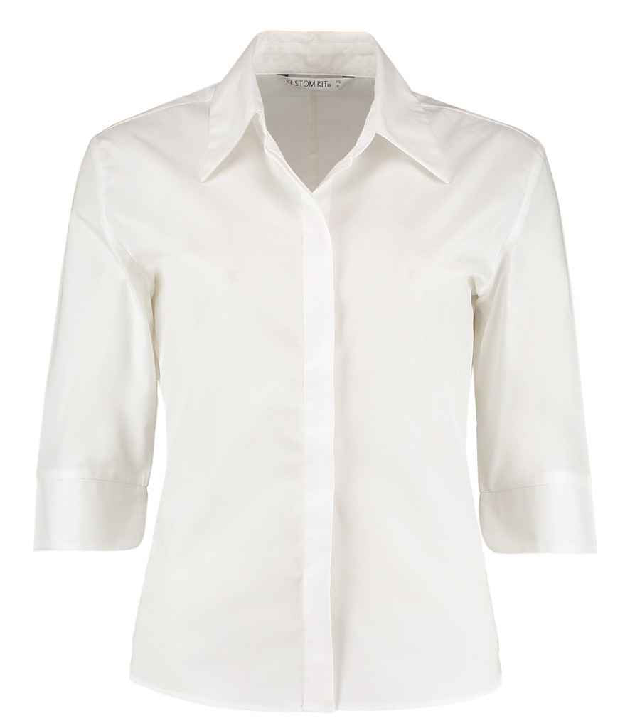 Kustom Kit Ladies 3/4 Sleeve Tailored Continental Shirt K715 - White