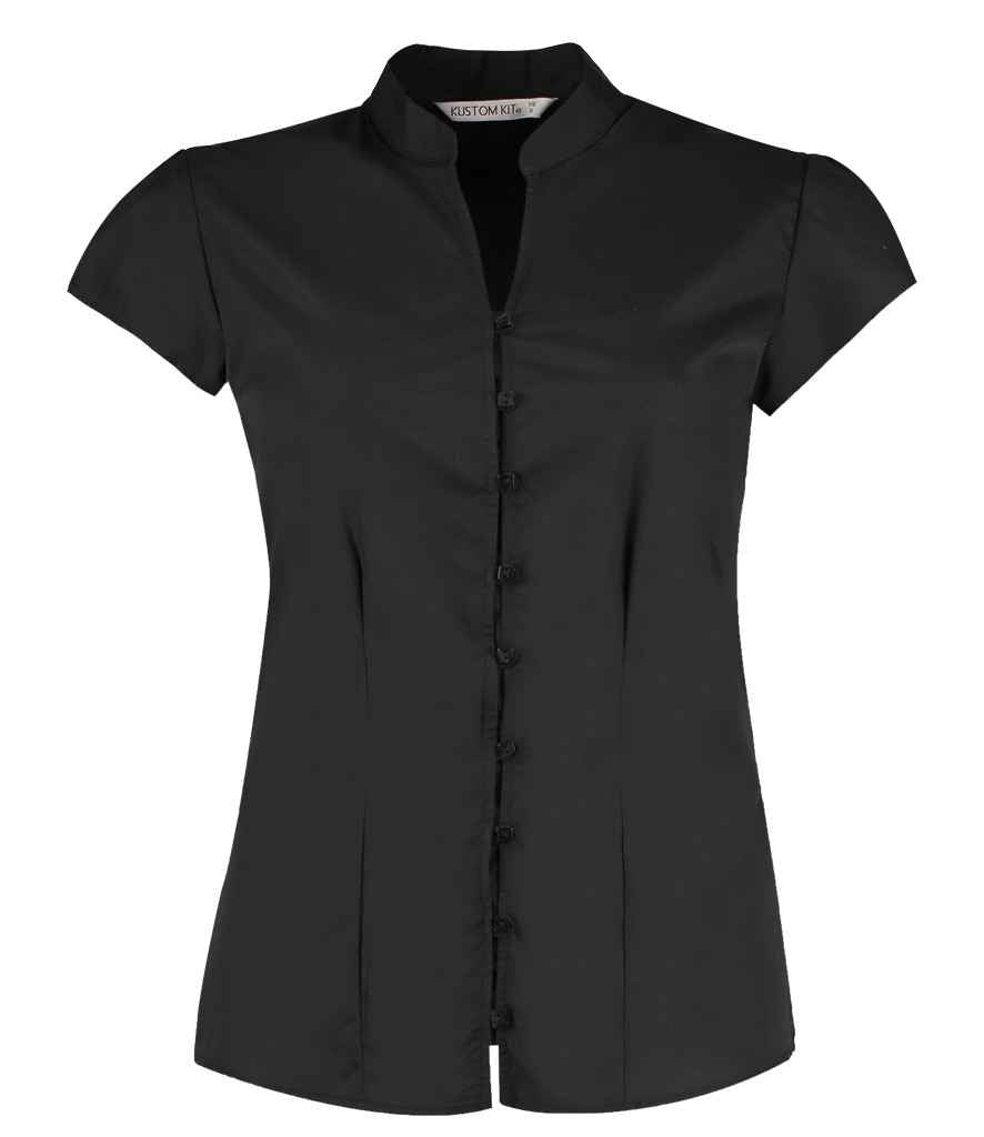 Kustom Kit Ladies Cap Sleeve V Neck Tailored Continental Blouse K727 - Black