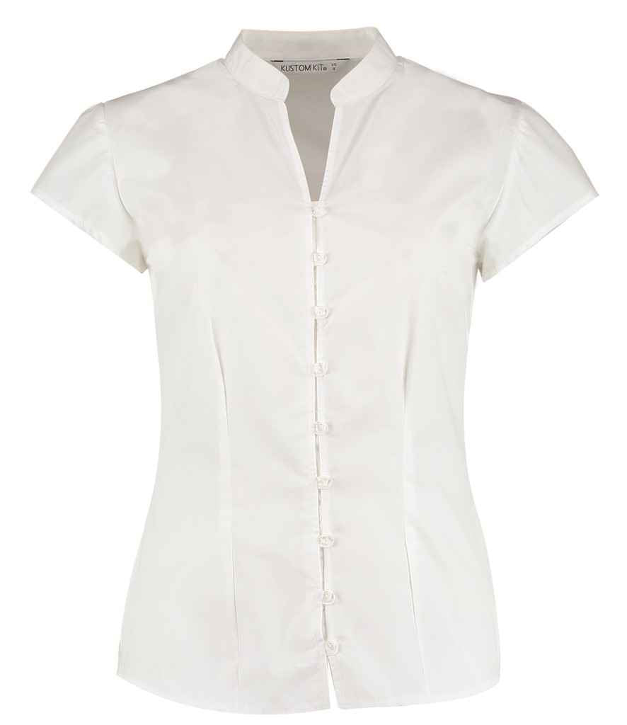 Kustom Kit Ladies Cap Sleeve V Neck Tailored Continental Blouse K727 - White
