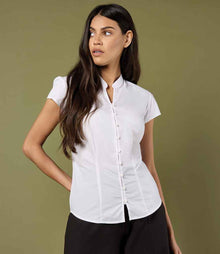 Kustom Kit Ladies Cap Sleeve V Neck Tailored Continental Blouse K727 - K727 White Model