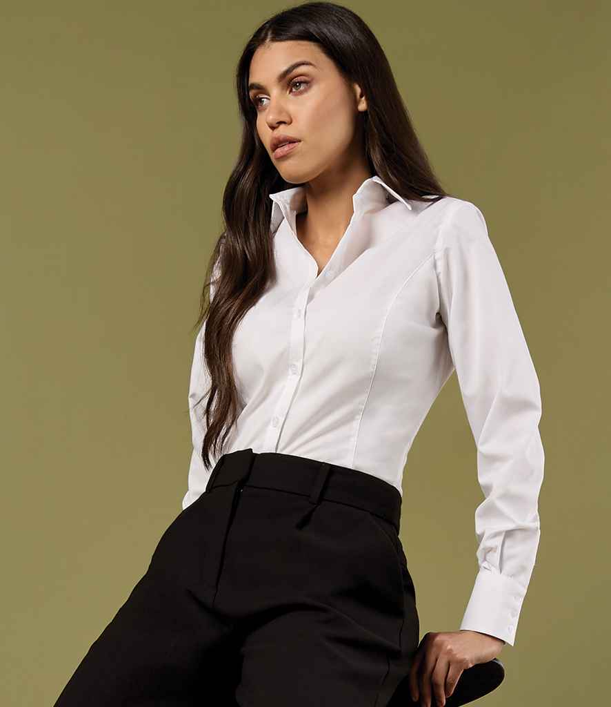 Kustom Kit Ladies Long Sleeve Tailored Business Shirt K743F - K743F White Model