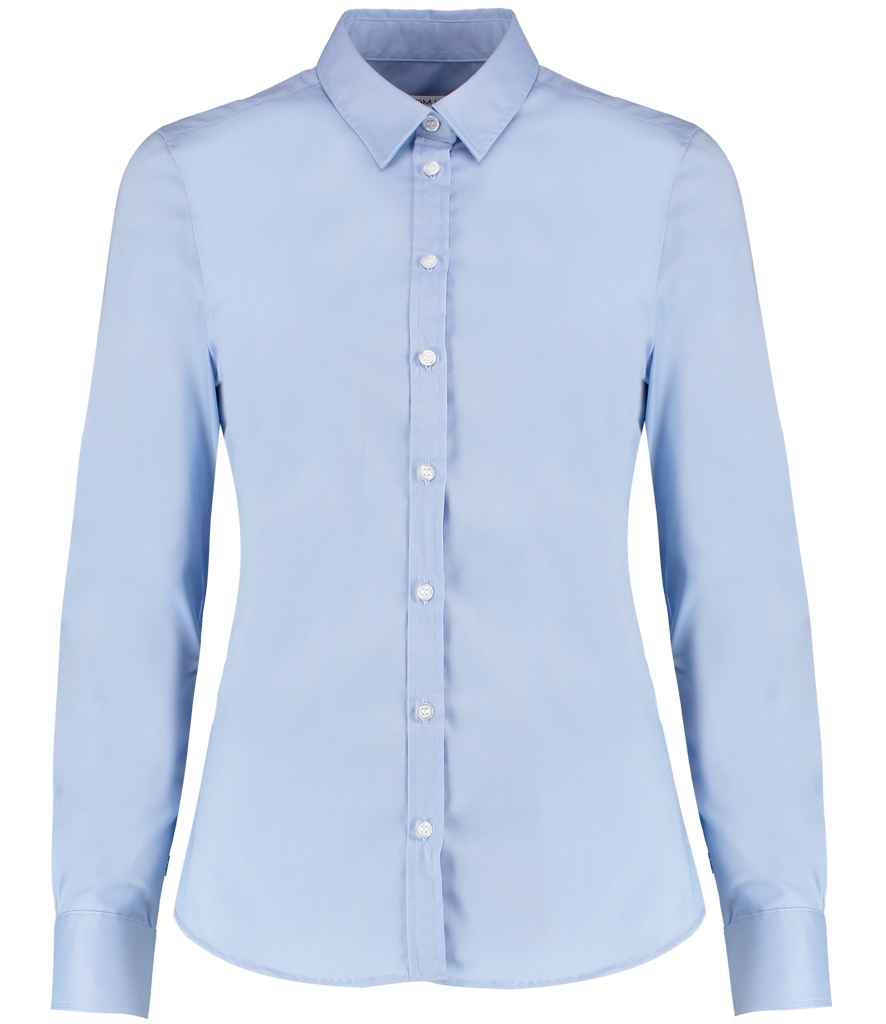 Kustom Kit Ladies Long Sleeve Tailored Stretch Oxford Shirt K782 - Light Blue