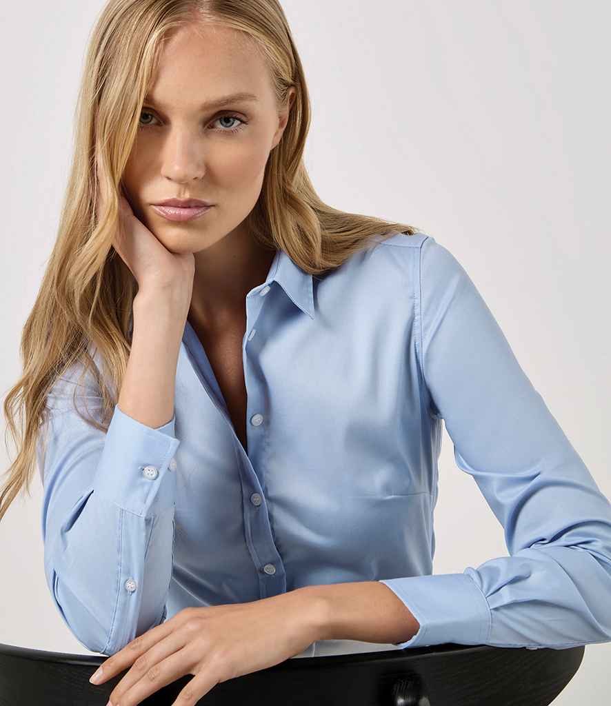 Kustom Kit Ladies Long Sleeve Tailored Stretch Oxford Shirt K782 - K782 Light Blue Model