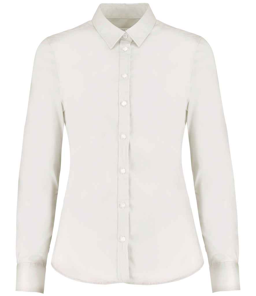 Kustom Kit Ladies Long Sleeve Tailored Stretch Oxford Shirt K782 - White