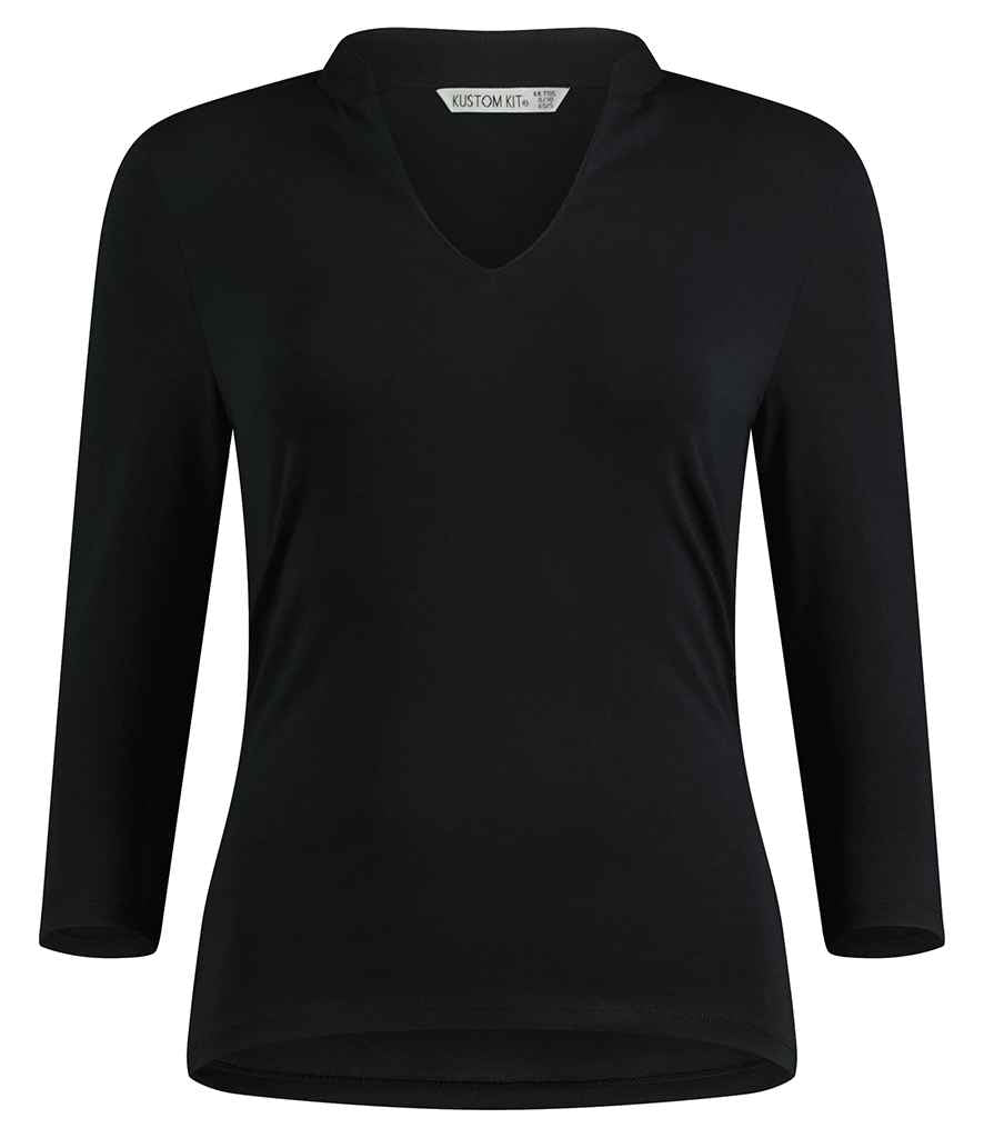 Kustom Kit Ladies 3/4 Sleeve Mandarin Collar Top K785 - Black