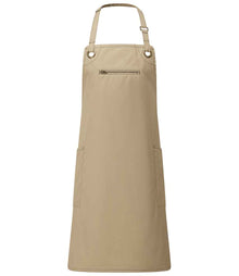 Premier Barley Contrast Stitch Bib Apron PR121 - Khaki/Brown
