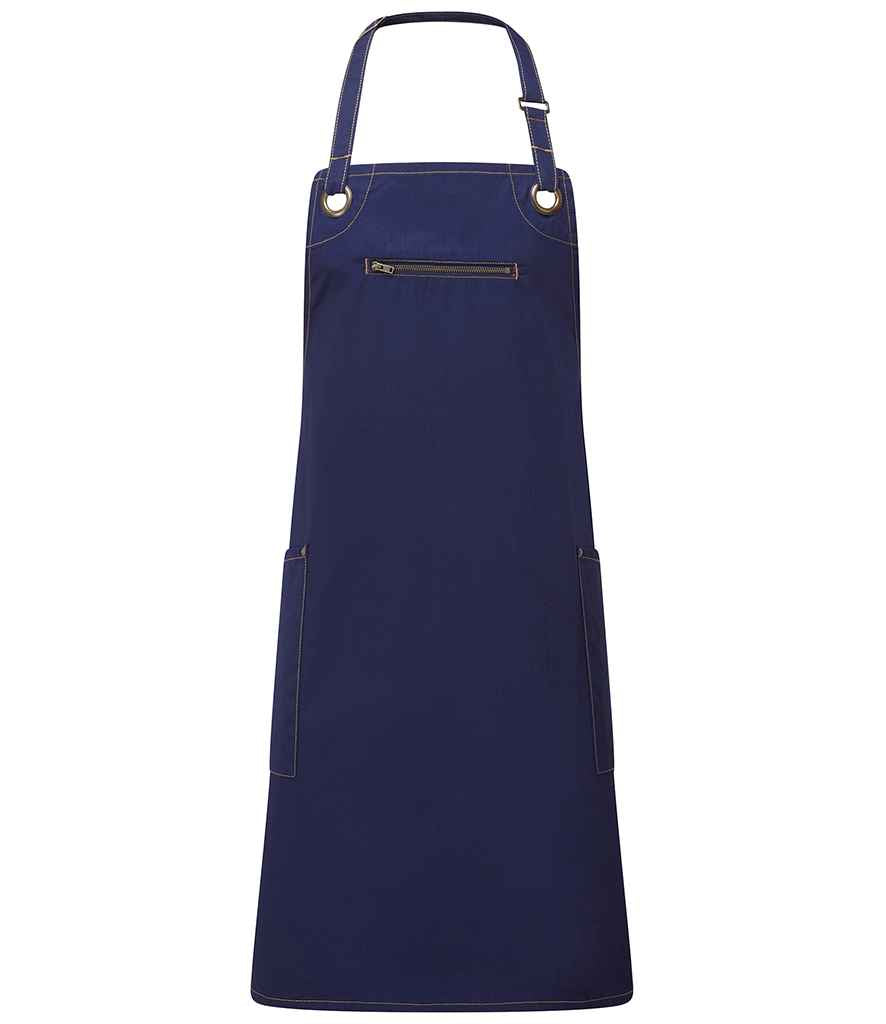 Premier Barley Contrast Stitch Bib Apron PR121 - Navy/Camel