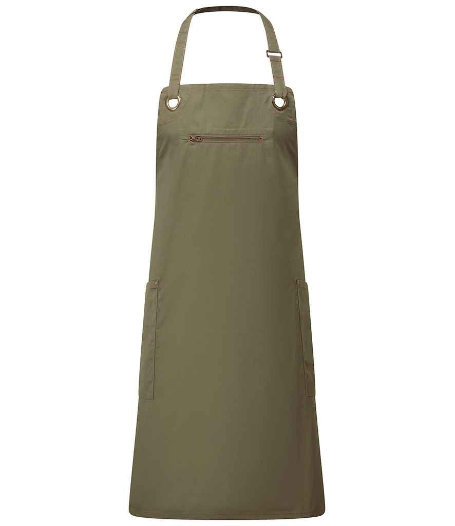 Premier Barley Contrast Stitch Bib Apron PR121 - Olive Green/Chestnut