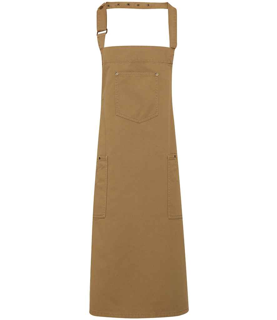 Premier Cotton Chino Bib Apron PR132 - Khaki