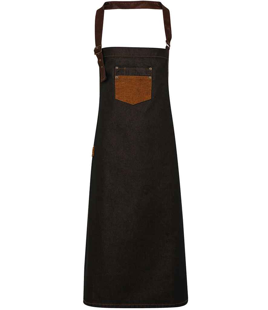 Premier Division Bib Apron PR136 - Black/Tan Denim