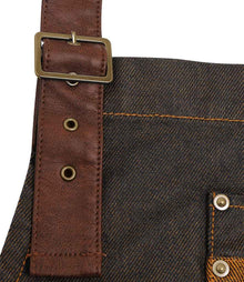 Premier Division Bib Apron PR136 - PR136 Black/Tan Denim Detail