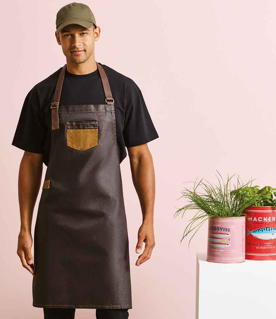Premier Division Bib Apron PR136 - PR136 Black/Tan Denim Model