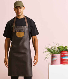Premier Division Bib Apron PR136 - PR136 Black/Tan Denim Model