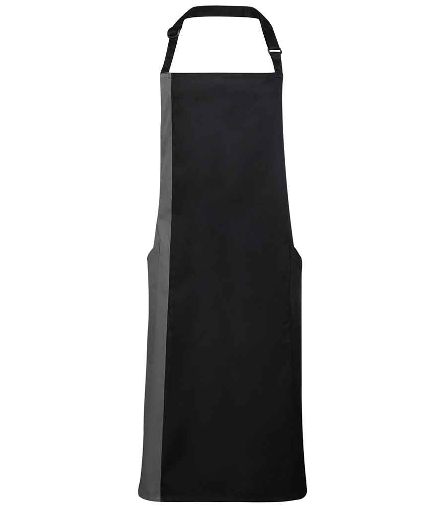 Premier Contrast Bib Apron PR162 - Black/Dark Grey