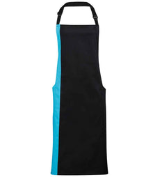 Premier Contrast Bib Apron PR162 - Black/Turquoise Blue