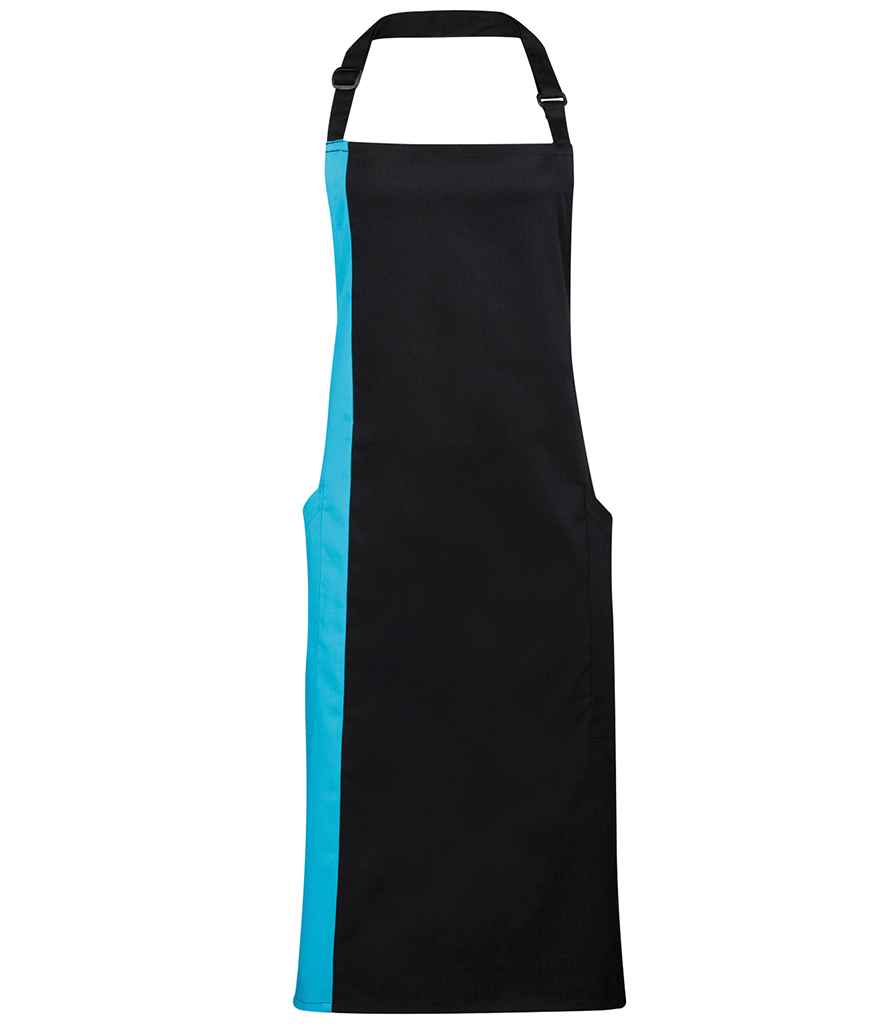 Premier Contrast Bib Apron PR162 - Black/Turquoise Blue