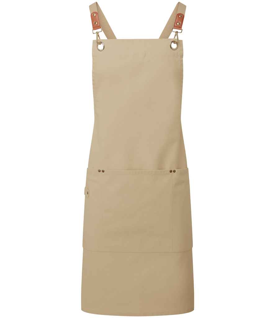 Premier Clip 'n' Clasp Cross Back Bib Apron PR182 - Khaki