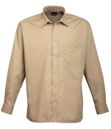 Premier Long Sleeve Poplin Shirt PR200 - Khaki