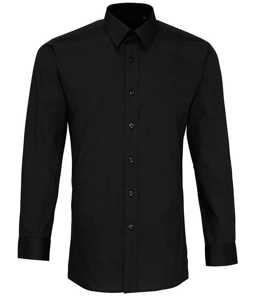 Premier Long Sleeve Fitted Poplin Shirt PR204 - Black