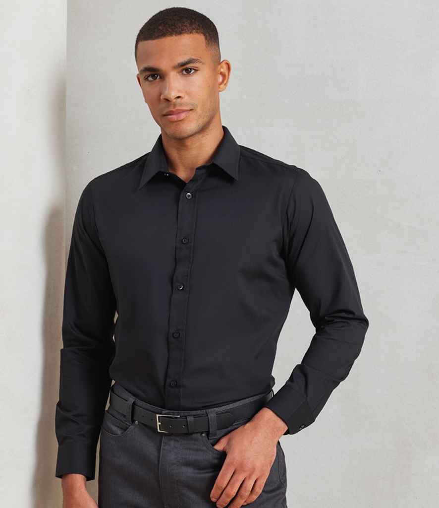 Premier Long Sleeve Fitted Poplin Shirt PR204 - PR204 Black Model