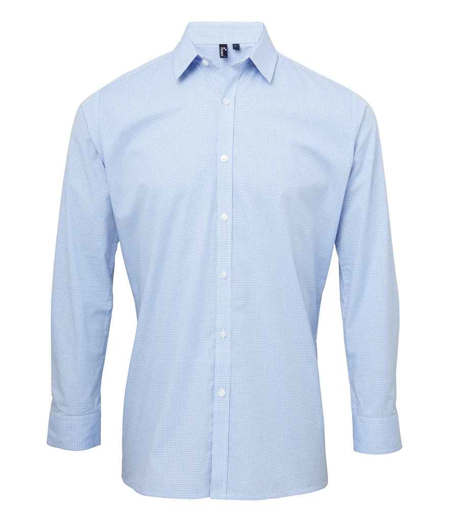 Premier Gingham Long Sleeve Shirt PR220 - Light Blue/White