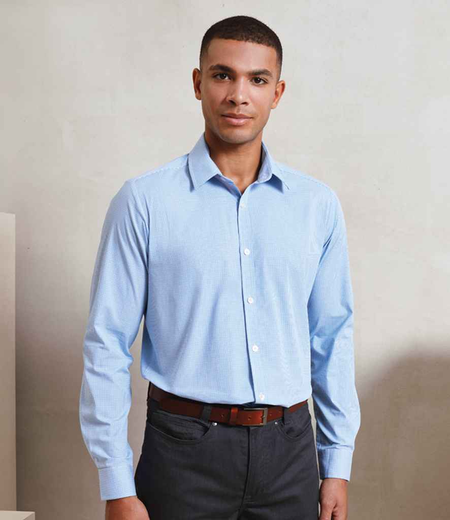 Premier Gingham Long Sleeve Shirt PR220 - PR220 Light Blue/White Model