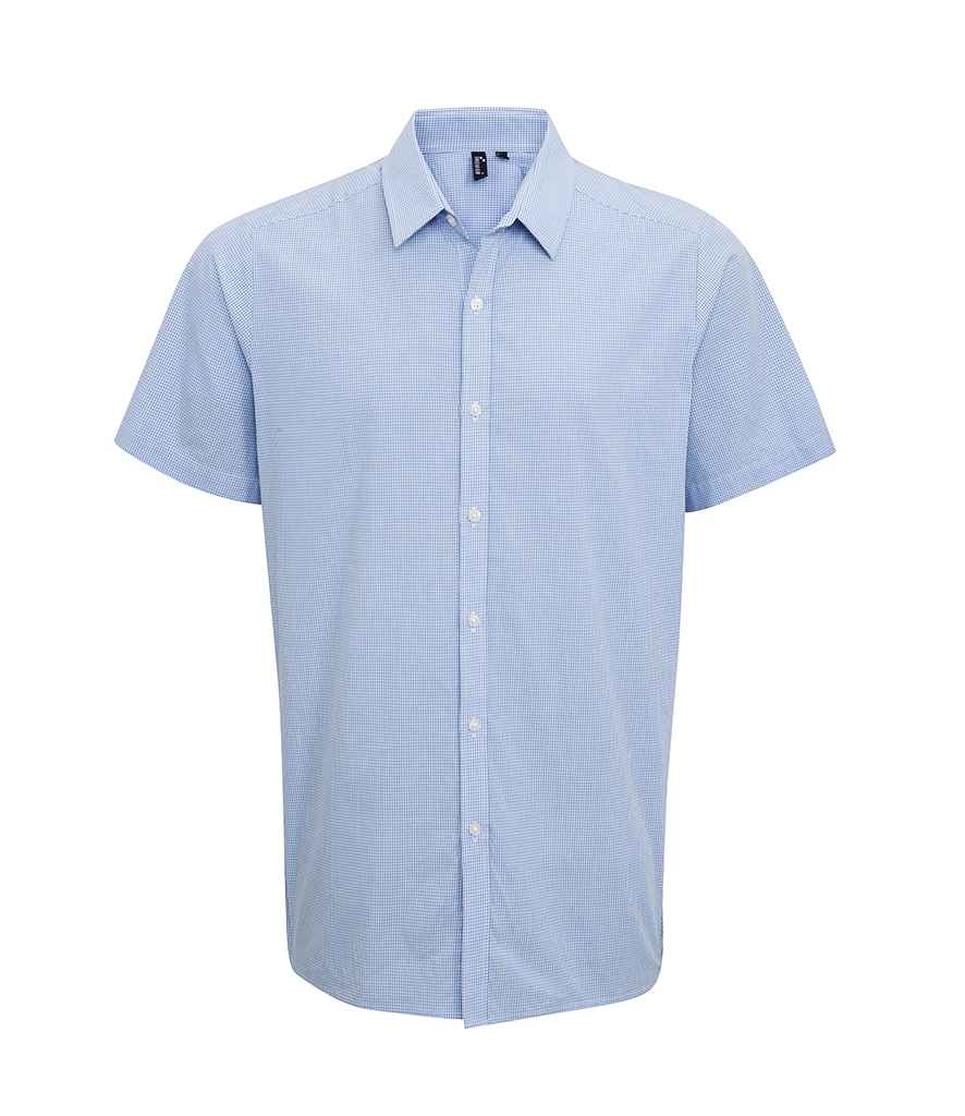 Premier Gingham Short Sleeve Shirt PR221 - Light Blue/White