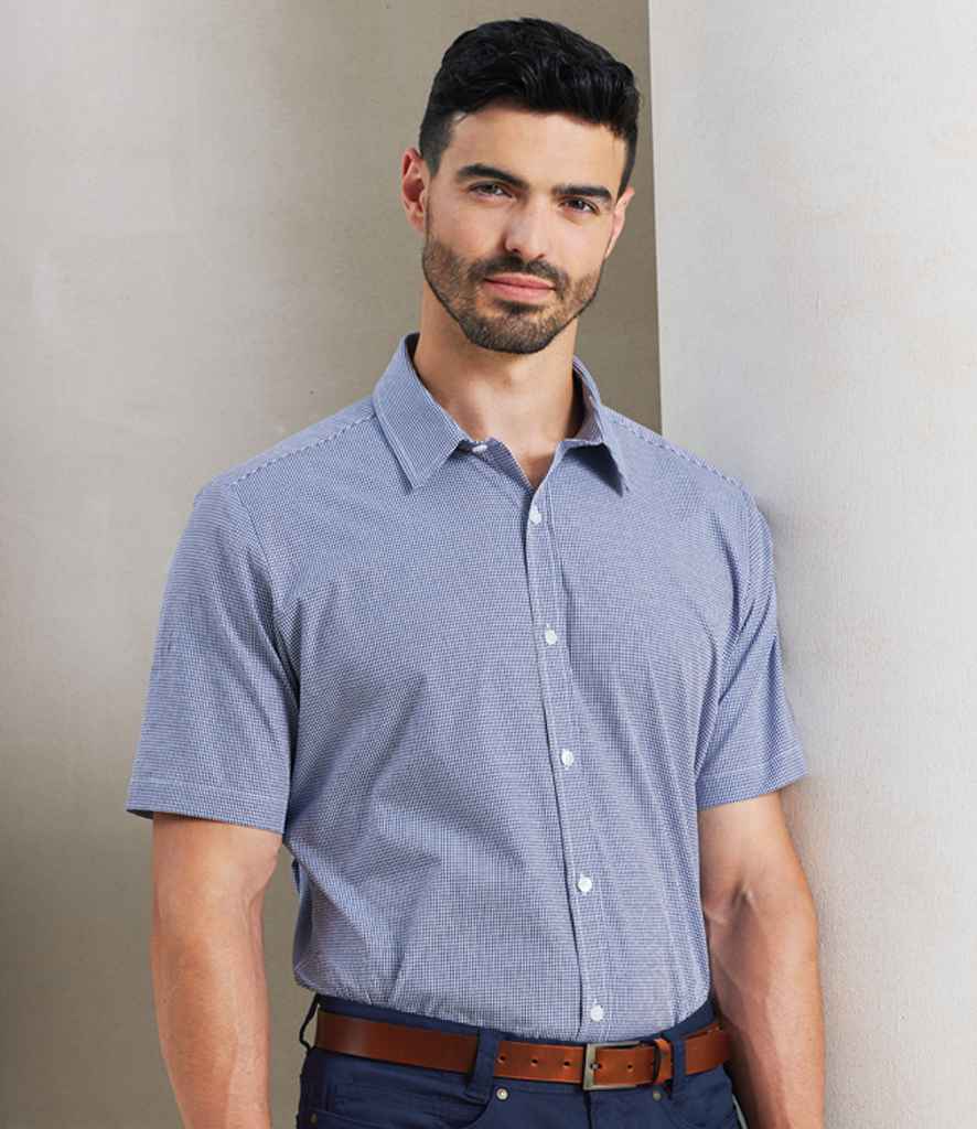 Premier Gingham Short Sleeve Shirt PR221 - PR221 Navy/White Model