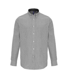 Premier Long Sleeve Striped Oxford Shirt PR238 - White/Grey