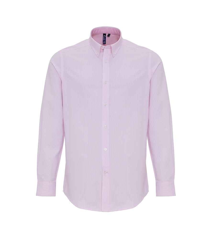 Premier Long Sleeve Striped Oxford Shirt PR238 - White/Pink