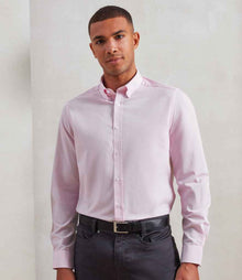 Premier Long Sleeve Striped Oxford Shirt PR238 - PR238 White/Pink Model