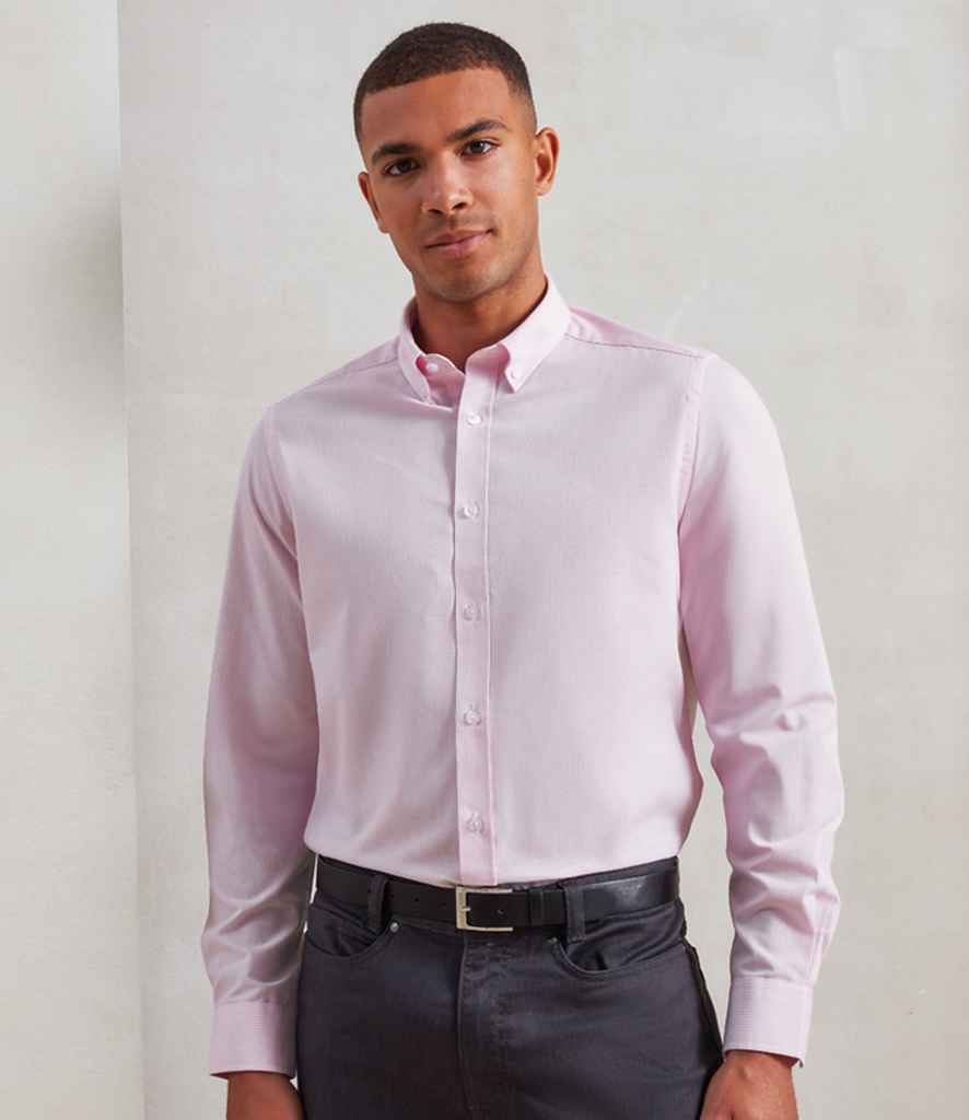 Premier Long Sleeve Striped Oxford Shirt PR238 - PR238 White/Pink Model