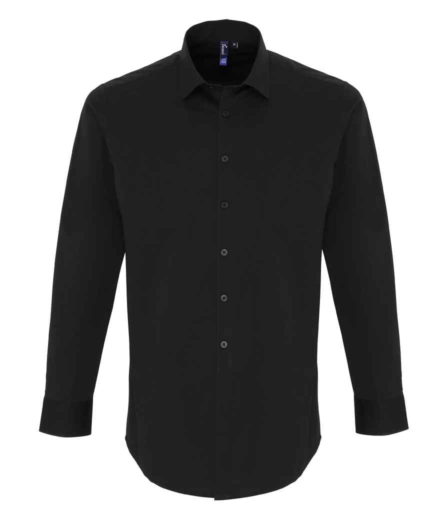 Premier Long Sleeve Stretch Fit Poplin Shirt PR244 - Black