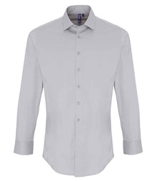 Premier Long Sleeve Stretch Fit Poplin Shirt PR244 - Silver