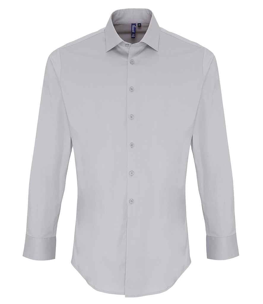 Premier Long Sleeve Stretch Fit Poplin Shirt PR244 - Silver