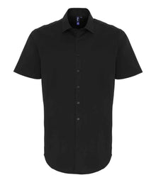 Premier Short Sleeve Stretch Fit Poplin Shirt PR246 - Black