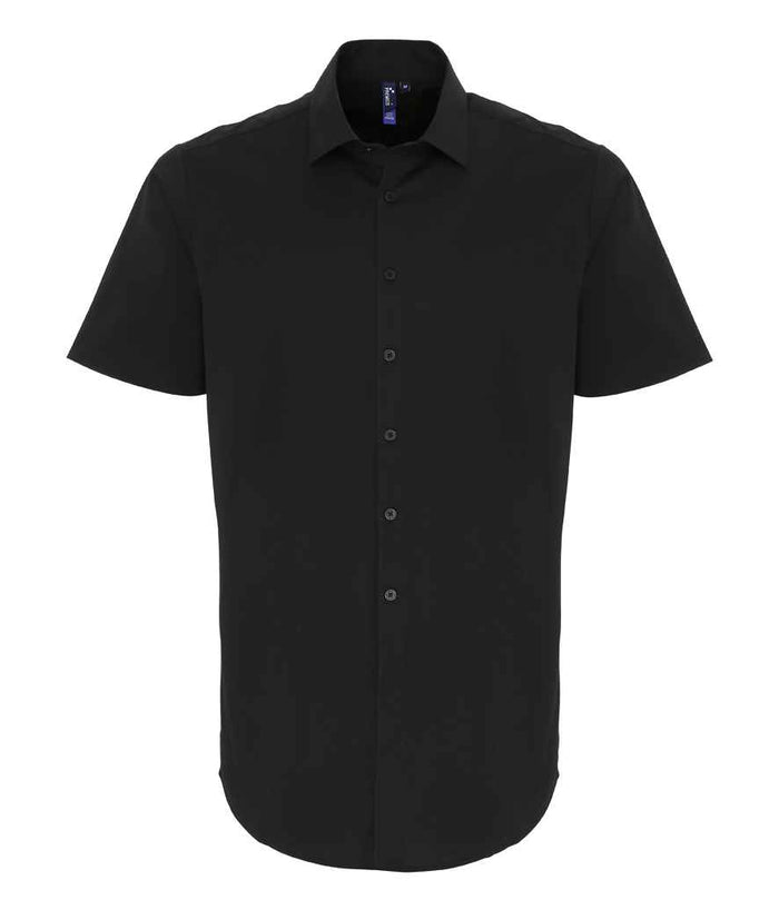 Premier Short Sleeve Stretch Fit Poplin Shirt PR246 - Black