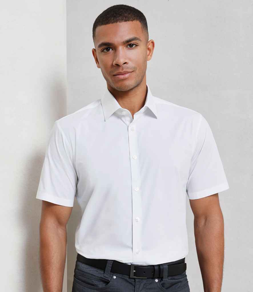 Premier Short Sleeve Stretch Fit Poplin Shirt PR246 - PR246 White Model